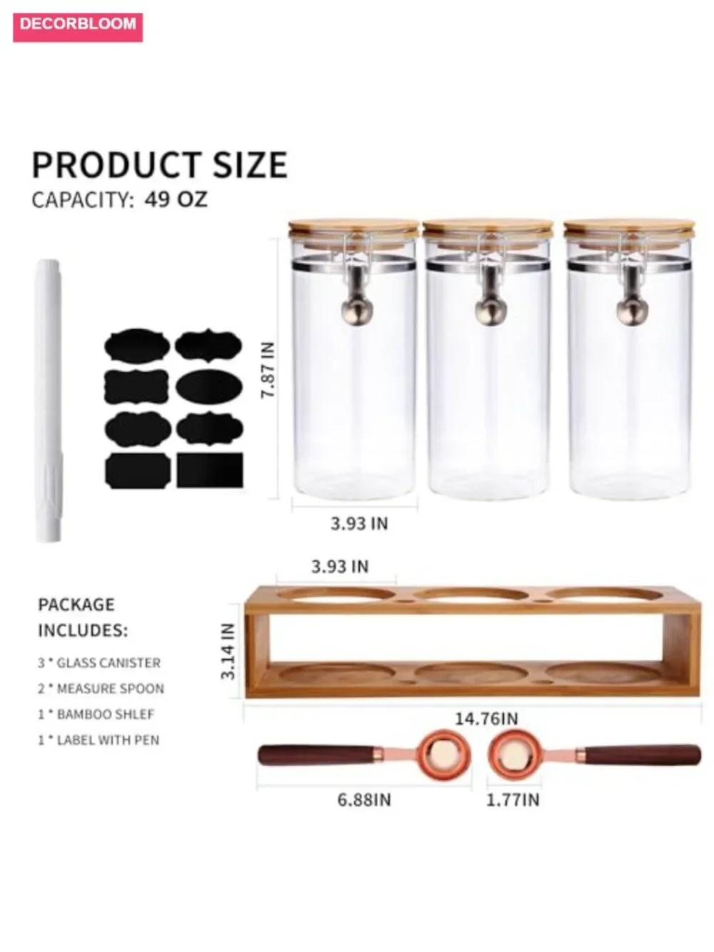 3PCS 49oz Glass Coffee Storage Container with Bamboo Shelf